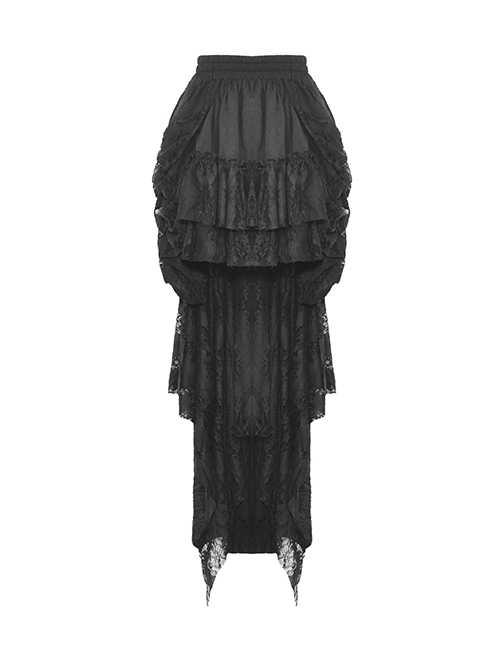 Gothic Style Exquisite Layered Lace Palace Pleated Retro Gorgeous Long Tail Black Sexy Skirt