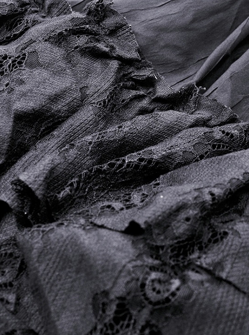 Gothic Style Exquisite Layered Lace Palace Pleated Retro Gorgeous Long Tail Black Sexy Skirt