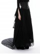 Gothic Style Palace Ruffled Delicate Mesh Lace Elastic Waist Elegant Black Maxi Tail Skirt