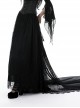 Gothic Style Palace Ruffled Delicate Mesh Lace Elastic Waist Elegant Black Maxi Tail Skirt