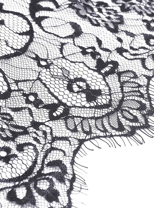 Gothic Style Palace Ruffled Delicate Mesh Lace Elastic Waist Elegant Black Maxi Tail Skirt