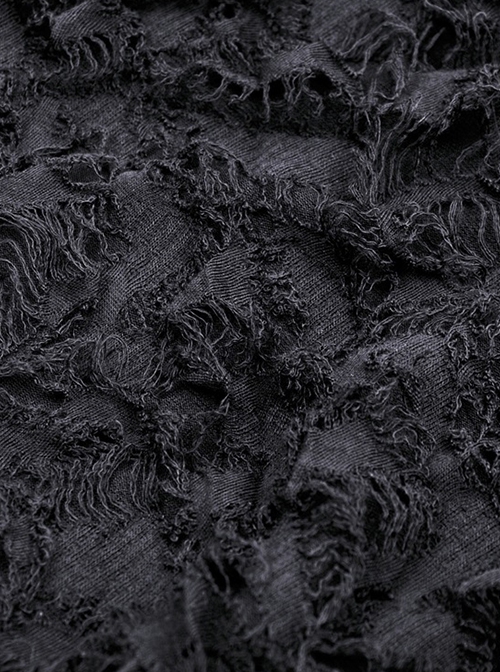 Punk Style Cool Personalized Metal Skull Hand Zip Unique Tattered Woven Fabric Black Long Tail Skirt
