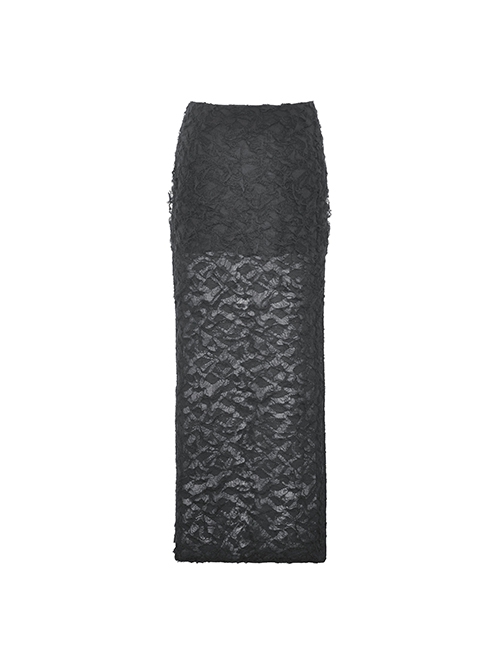 Punk Style Cool Personalized Metal Skull Hand Zip Unique Tattered Woven Fabric Black Long Tail Skirt