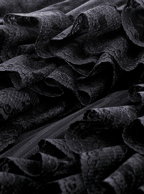 Gothic Style Luxury Velvet Exquisite Layered Mesh Lace Ruffle Elastic Waist Elegant Black Princess Skirt
