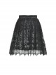 Gothic Style Exquisite Velvet Printed Mesh Layered Lace Elegant Retro Black Fluffy Palace Skirt
