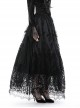 Gothic Style Exquisite Ornate Velvet Pattern Mesh Elegant Lace Hem Elastic Waist Black Long Skirt
