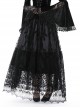 Gothic Style Exquisite Ornate Velvet Pattern Mesh Elegant Lace Hem Elastic Waist Black Long Skirt