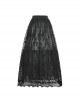 Gothic Style Exquisite Ornate Velvet Pattern Mesh Elegant Lace Hem Elastic Waist Black Long Skirt