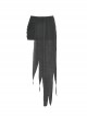 Punk Style Unique Woven Mesh Pleated Design Decadent Irregular Flowing Hem Black Slim Skirt