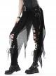 Punk Style Unique Woven Mesh Pleated Design Decadent Irregular Flowing Hem Black Slim Skirt