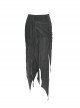 Punk Style Unique Woven Mesh Pleated Design Decadent Irregular Flowing Hem Black Slim Skirt