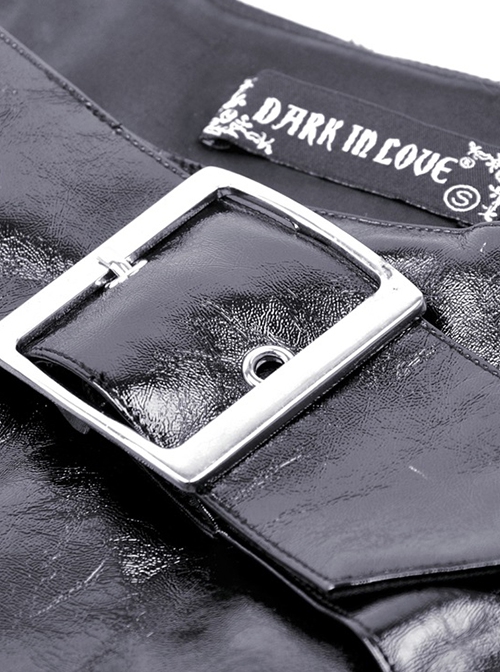 Punk Style Shiny PU Leather Cool Rebel Spiked Fake Belt Waist Bag Design Black Sexy Mini Skirtt