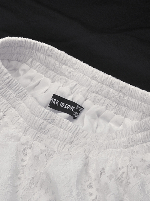 Gothic Style Exquisite Layered Lace Irregular Hem Short Tail Design Elegant Pure White Cake Skirt