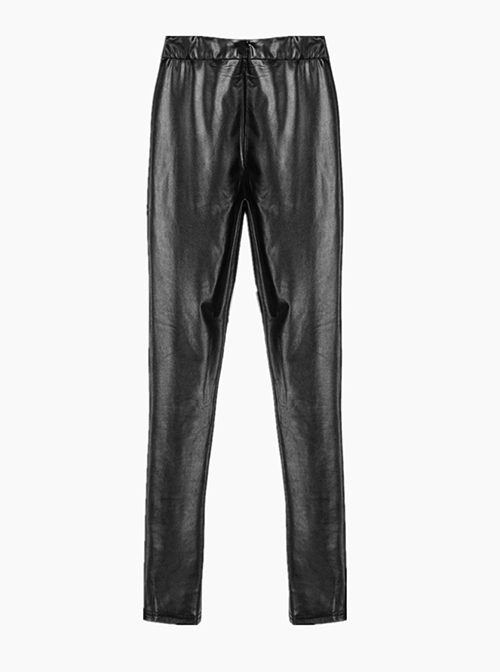 Gothic Style Exquisite Lace Leather Stitching Sexy Flower Hollows Black Tight Leggings Pants