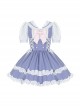 Summer Sea Salt Series College Navy Collar Ruffle Puff Sleeve Blue White Bunny Ears Ribbon Bowknot School Lolita Dress