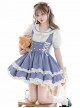 Summer Sea Salt Series College Navy Collar Ruffle Puff Sleeve Blue White Bunny Ears Ribbon Bowknot School Lolita Dress