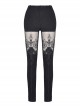 Gothic Style Retro Victoria Sexy Flower Embroidered Lace Stitching Hollow Elegant Black Tight Trousers