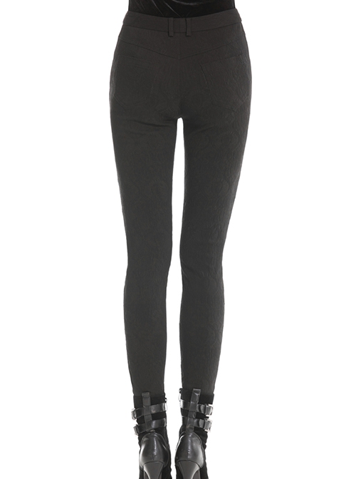 Gothic Style Retro Victoria Sexy Flower Embroidered Lace Stitching Hollow Elegant Black Tight Trousers