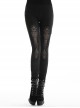 Gothic Style Retro Exquisite Floral Lace Hollow Cross Ribbon Straps Elegant Black Tight Leggings
