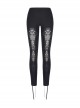 Gothic Style Retro Exquisite Floral Lace Hollow Cross Ribbon Straps Elegant Black Tight Leggings