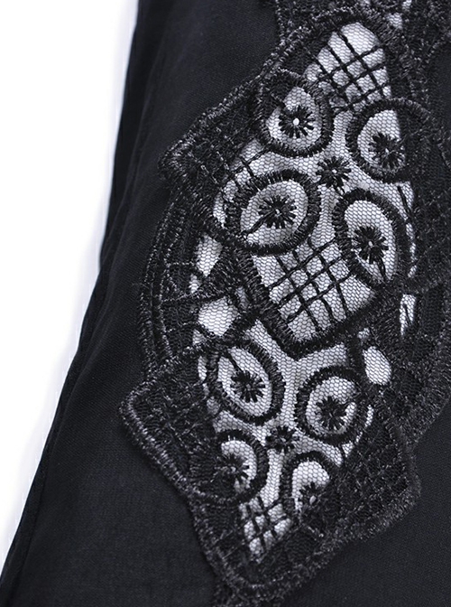 Gothic Style Retro Exquisite Floral Lace Hollow Cross Ribbon Straps Elegant Black Tight Leggings