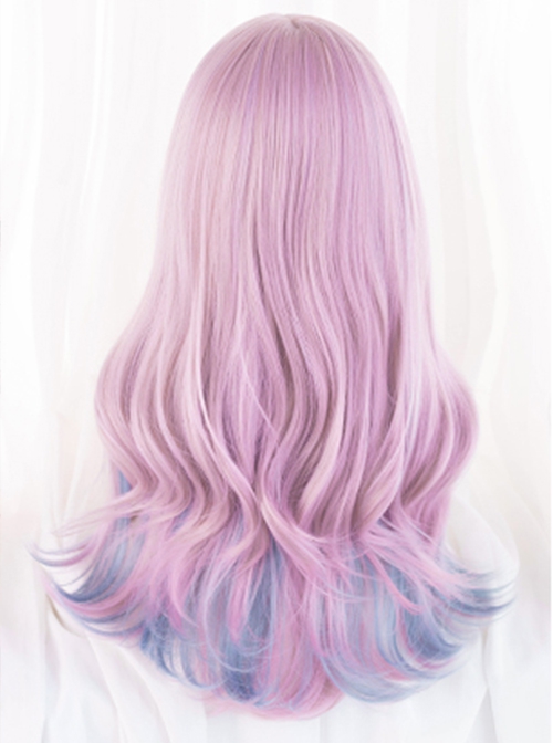 Idol Dreamy Girl Group Blue And Pink Hanging Ear Dyed Long Curly Hair Cute Sweet Lolita Full Head Wig