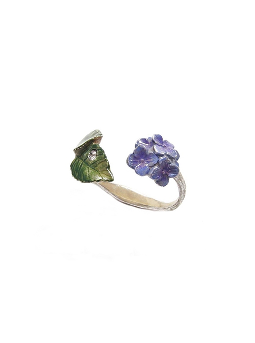 Hydrangea 3D Flowers Mori Small Fresh Literature Cute Lovely Half Open Small Flower Leaf Kawaii Fashion Ring