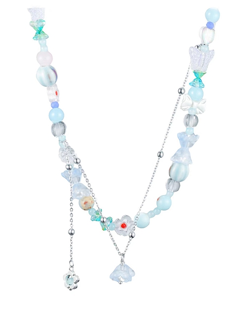 Summer Blue White Sweet Accessory Kawaii Fashion Niche Halter Collarbone Chain Flower Beaded Jewelry Necklace