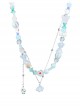 Summer Blue White Sweet Accessory Kawaii Fashion Niche Halter Collarbone Chain Flower Beaded Jewelry Necklace