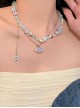 Summer Blue White Sweet Accessory Kawaii Fashion Niche Halter Collarbone Chain Flower Beaded Jewelry Necklace