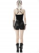 Punk Style Cool Metal Rivets Personalized Cross Decoration Sexy Thigh Hollow Black Leather Shorts