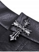 Punk Style Cool Metal Rivets Personalized Cross Decoration Sexy Thigh Hollow Black Leather Shorts