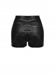 Punk Style Cool Metal Rivets Personalized Cross Decoration Sexy Thigh Hollow Black Leather Shorts