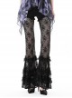 Gothic Style Gorgeous Multi Layered Lace Mesh Sexy See Through Elegant Black Elastic Slim Flared Pants