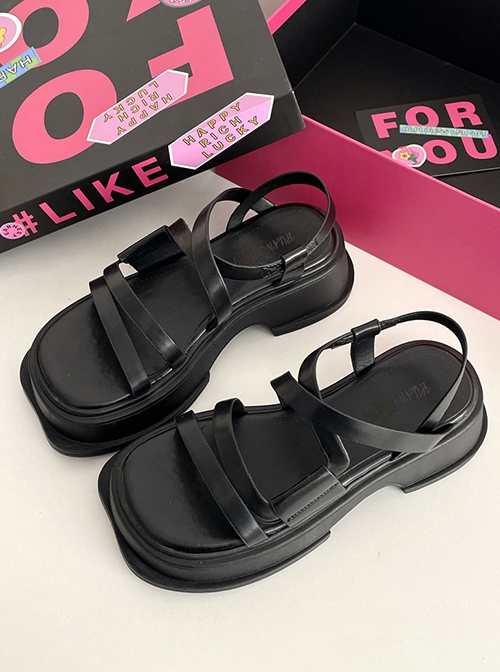 Summer Fairyland Style Daily Versatile Cross Shoelaces Beach Roman Kawaii Fashion Lolita Thick Sole Sandals