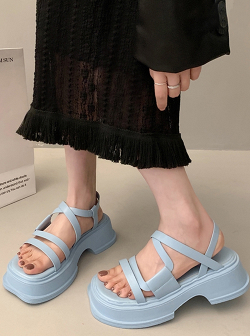 Summer Fairyland Style Daily Versatile Cross Shoelaces Beach Roman Kawaii Fashion Lolita Thick Sole Sandals