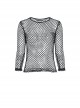 Punk Style Sexy See Through Personalized Fishnet Mesh Black Round Neck Long Sleeves Slim T Shirt