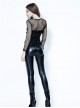 Punk Style Sexy See Through Personalized Fishnet Mesh Black Round Neck Long Sleeves Slim T Shirt