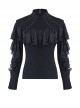Gothic Style Elegant Stand Collar Retro Exquisite Lace Black Knitted Long Sleeves Slim T Shirt