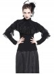Gothic Style Elegant Stand Collar Retro Exquisite Lace Black Knitted Long Sleeves Slim T Shirt