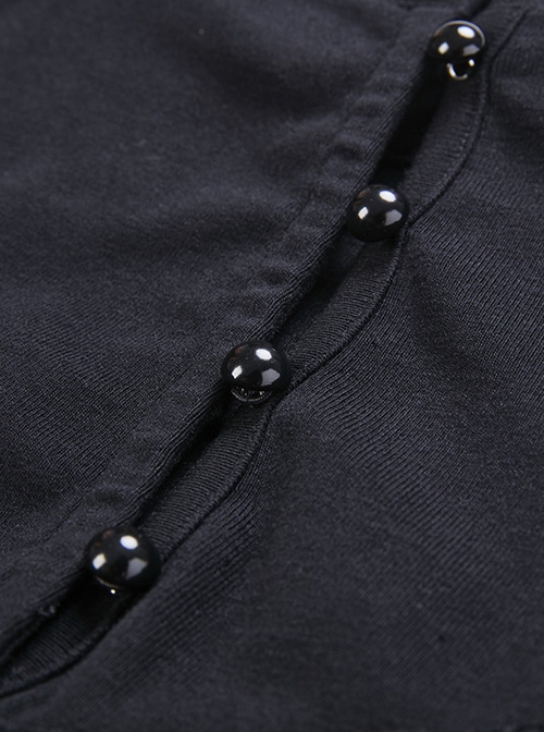 Gothic Style Elegant Stand Collar Retro Exquisite Lace Black Knitted Long Sleeves Slim T Shirt