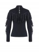 Gothic Style Elegant Stand Collar Retro Exquisite Lace Black Knitted Long Sleeves Slim T Shirt