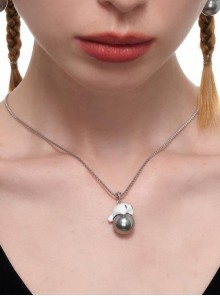 Cute Villain Series Funny Childlike Cuddle Pearl Ghost Kawaii Fashion S925 Silver Necklace Collarbone Chain