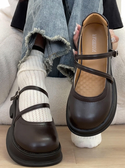 Simple Commute Versatile Daily Vintage Elegant Sweet Lolita French Round Toe Thick Sole Mary Jane Shoes