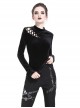 Punk Style Luxury Velvet Personalized Side Shoulder Cutout Cross Lace Up Black Slim Long Sleeves T Shirt