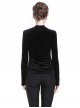 Punk Style Luxury Velvet Personalized Side Shoulder Cutout Cross Lace Up Black Slim Long Sleeves T Shirt