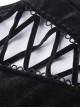 Punk Style Luxury Velvet Personalized Side Shoulder Cutout Cross Lace Up Black Slim Long Sleeves T Shirt