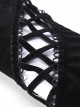Punk Style Luxury Velvet Personalized Side Shoulder Cutout Cross Lace Up Black Slim Long Sleeves T Shirt