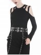 Punk Style Sexy Off Shoulder Design Versatile Daily Black Stretch Knit Long Sleeves Slim T Shirt