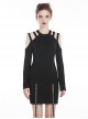Punk Style Sexy Off Shoulder Design Versatile Daily Black Stretch Knit Long Sleeves Slim T Shirt